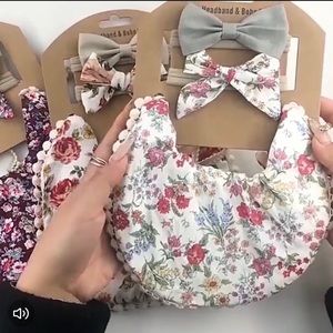 Double sided baby bibs, vintage floral newborn bib, bib gift set, newborn headba